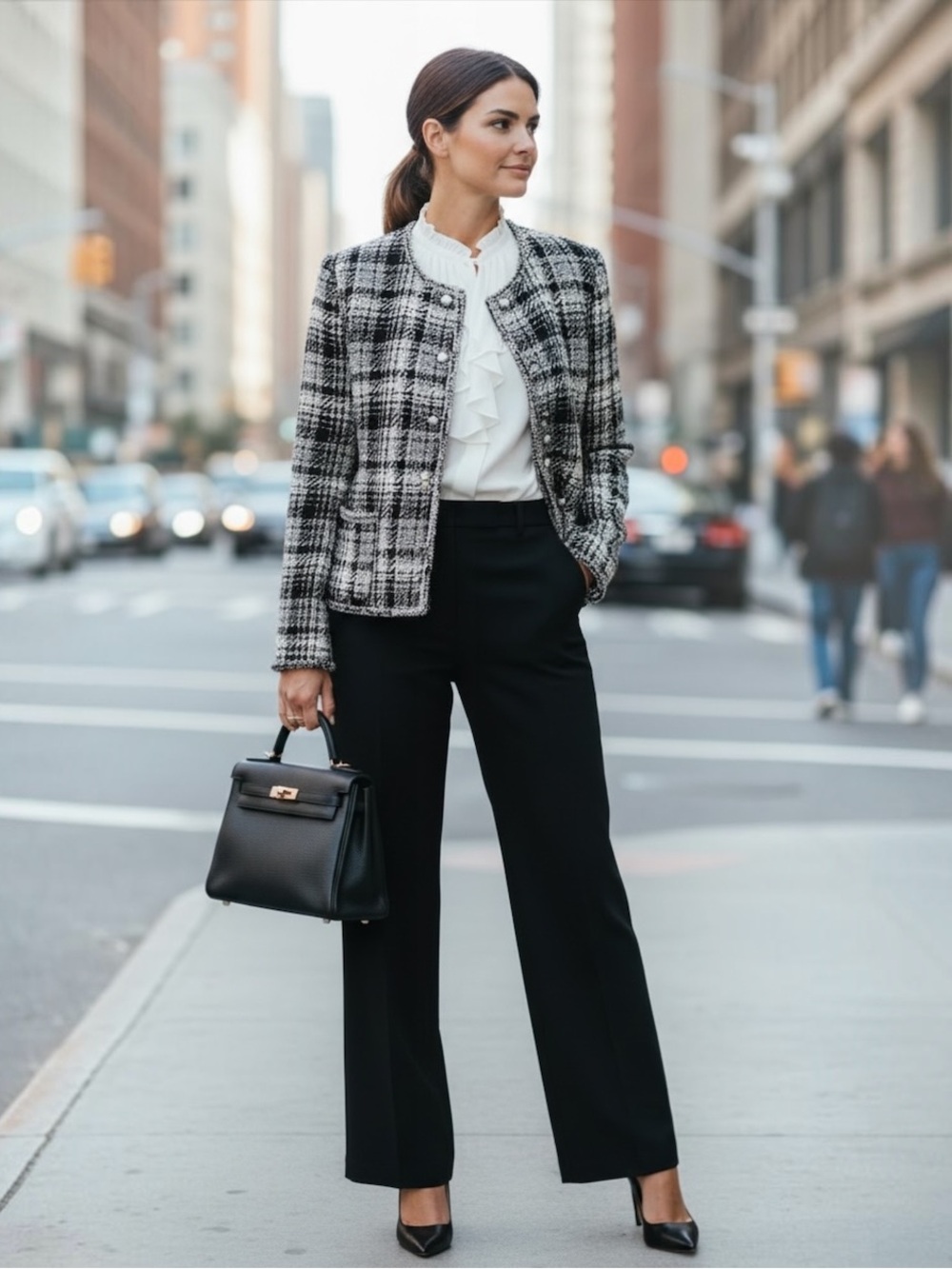 ADRIANNA PAPELL Black White Tweed Boulce Blazer Jacket Small Old Money Parisian